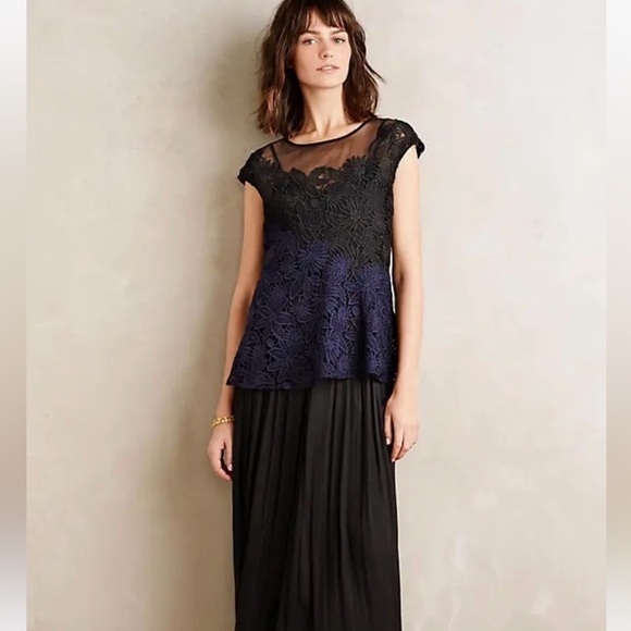 Deletta Garden Guise Mesh and Lace Top Blouse Black & Navy Occasion Top NEW - Picture 2 of 16